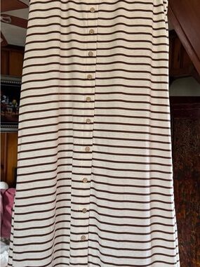 Cream and Brown Striped Button-Front Women's Skirt